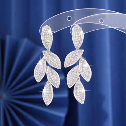 Leaves Stud Earrings For Women In White, Electroplated With Copper Ear Pins