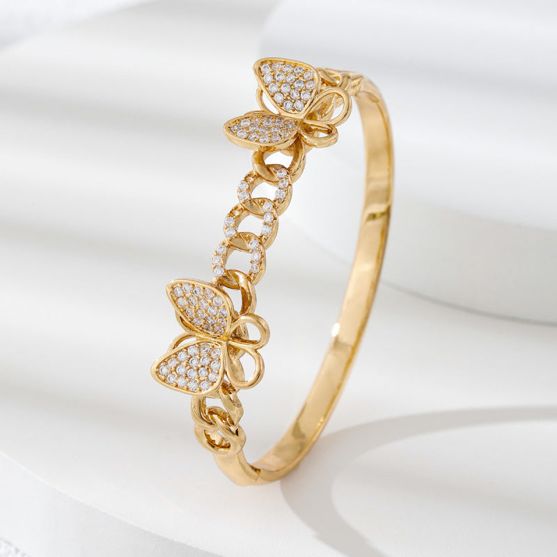 Sweet Style Butterfly Bangle In Gold Electroplated Copper With Delicate Design
