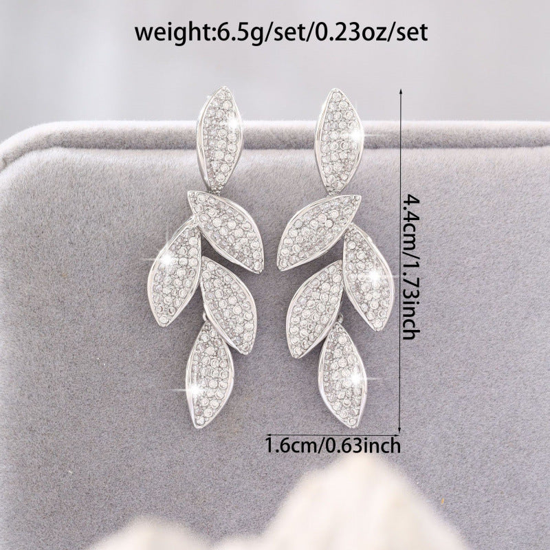 Leaves Stud Earrings For Women In White, Electroplated With Copper Ear Pins