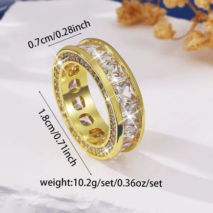 Round Simple Style Women’s Ring In Copper With Electroplated Gold Plating And Zircon Inlay