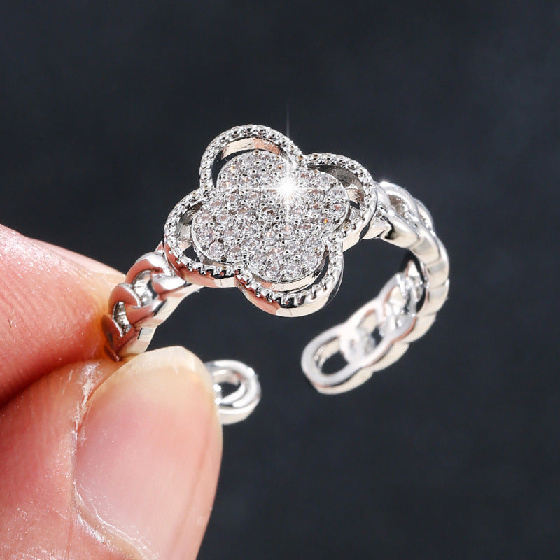 Lucky Heart Luxurious Open Ring For Women, Waterproof Non Tarnish Copper With Zircon Inlay