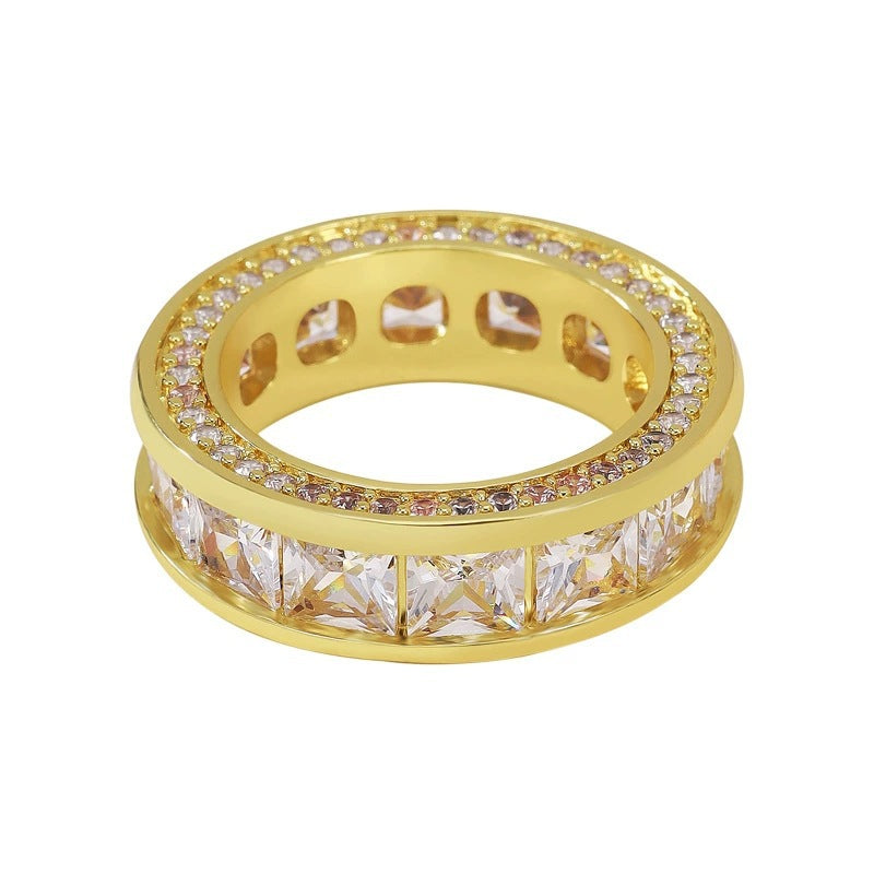 Round Simple Style Women’s Ring In Copper With Electroplated Gold Plating And Zircon Inlay