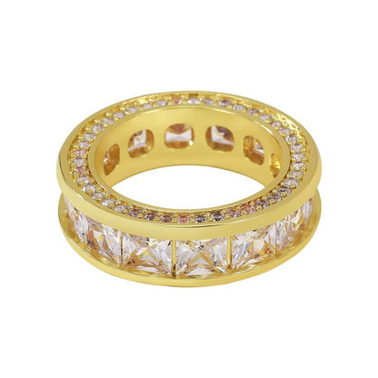 Round Simple Style Women’s Ring In Copper With Electroplated Gold Plating And Zircon Inlay