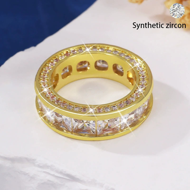 Round Simple Style Women’s Ring In Copper With Electroplated Gold Plating And Zircon Inlay