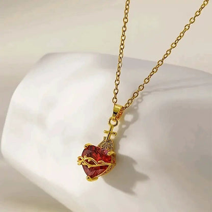 Romantic Heart Shape Necklace For Women, Electroplated Copper Pendant With Artificial Gemstones