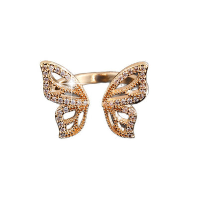 Elegant Women’s Open Rings Bow Tie Pattern Copper Ring With Zircon Inlay In Gold