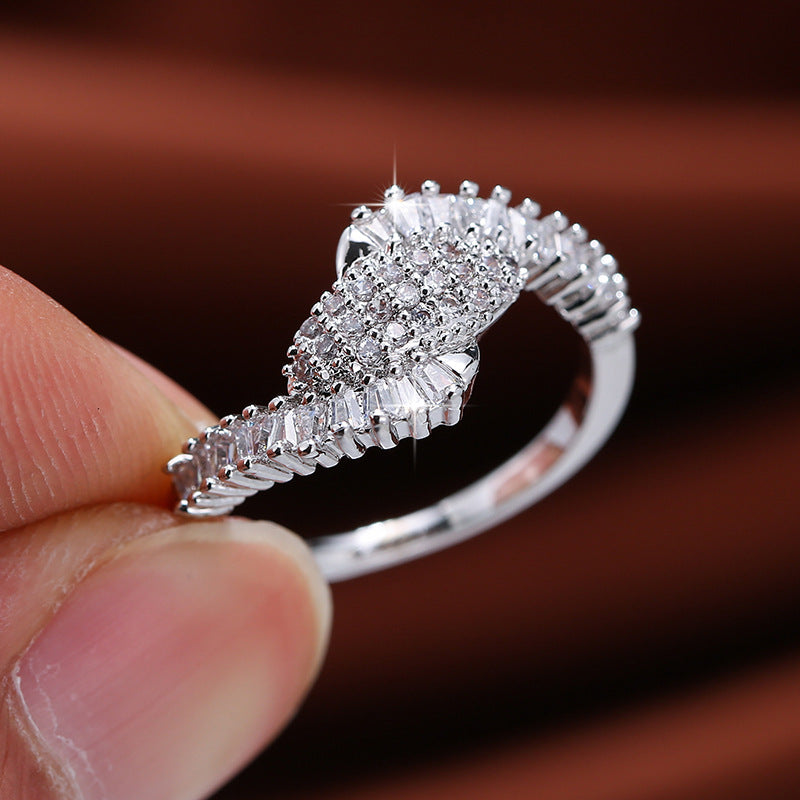 Simple Style Geometric Rings For Women, Copper Material With Golden Plated Electroplated Finish And Zircon Inlay