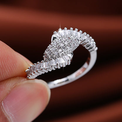 Simple Style Geometric Rings For Women, Copper Material With Golden Plated Electroplated Finish And Zircon Inlay