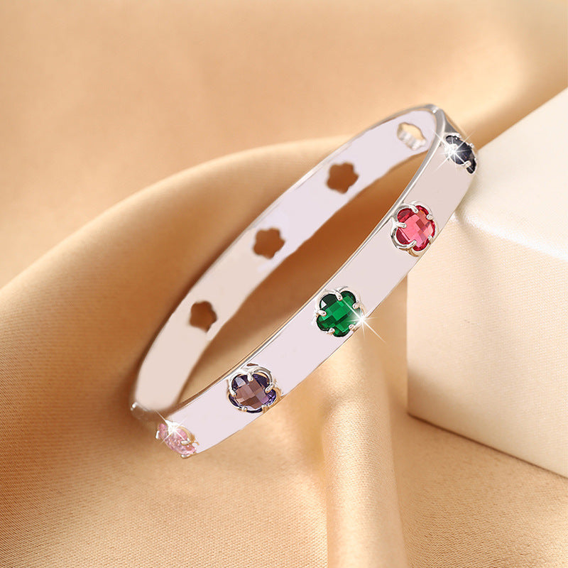 Women’s Flowers Bangle Featuring Electroplated Copper And Rhinestone Inlay, Available In Colour