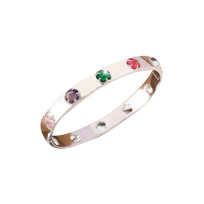 Women’s Flowers Bangle Featuring Electroplated Copper And Rhinestone Inlay, Available In Colour