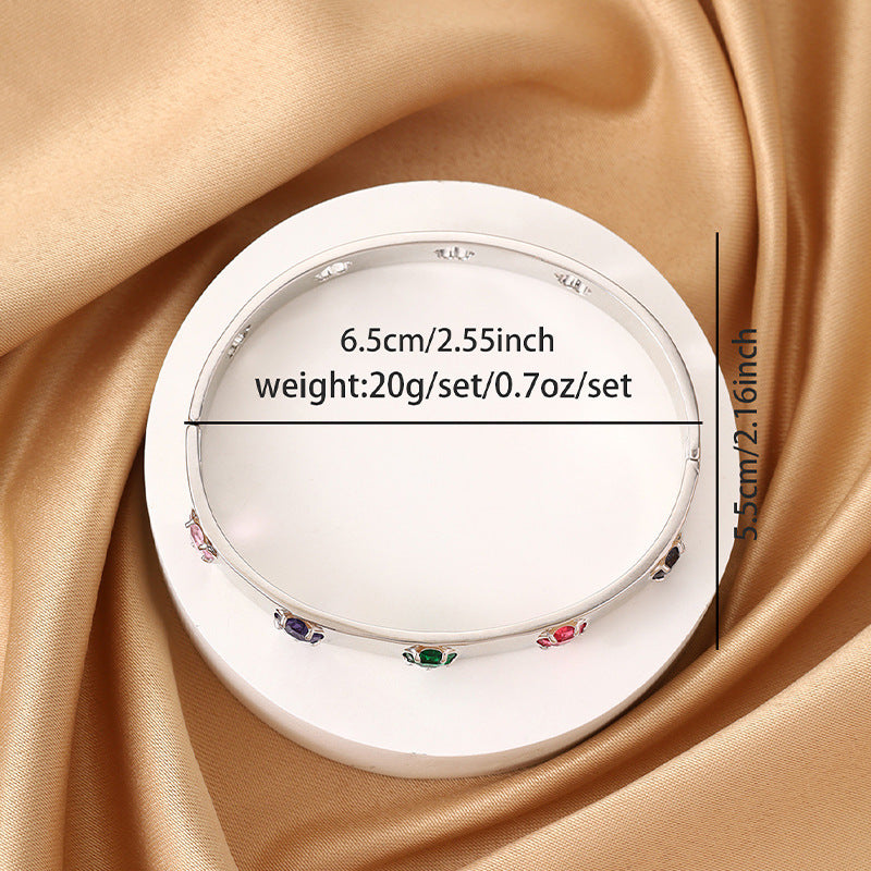 Women’s Flowers Bangle Featuring Electroplated Copper And Rhinestone Inlay, Available In Colour
