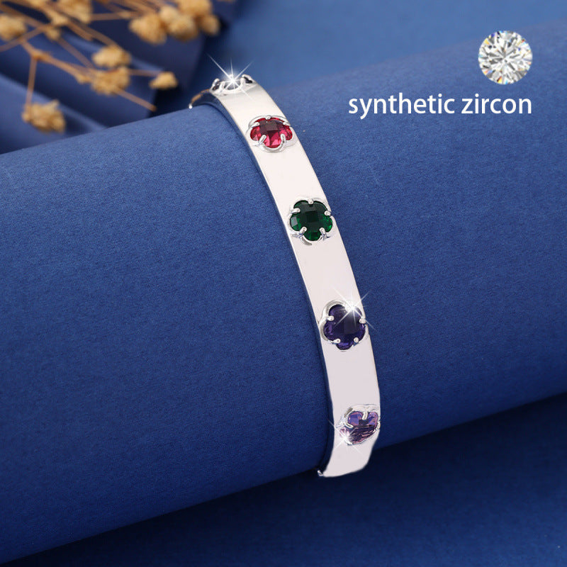 Women’s Flowers Bangle Featuring Electroplated Copper And Rhinestone Inlay, Available In Colour