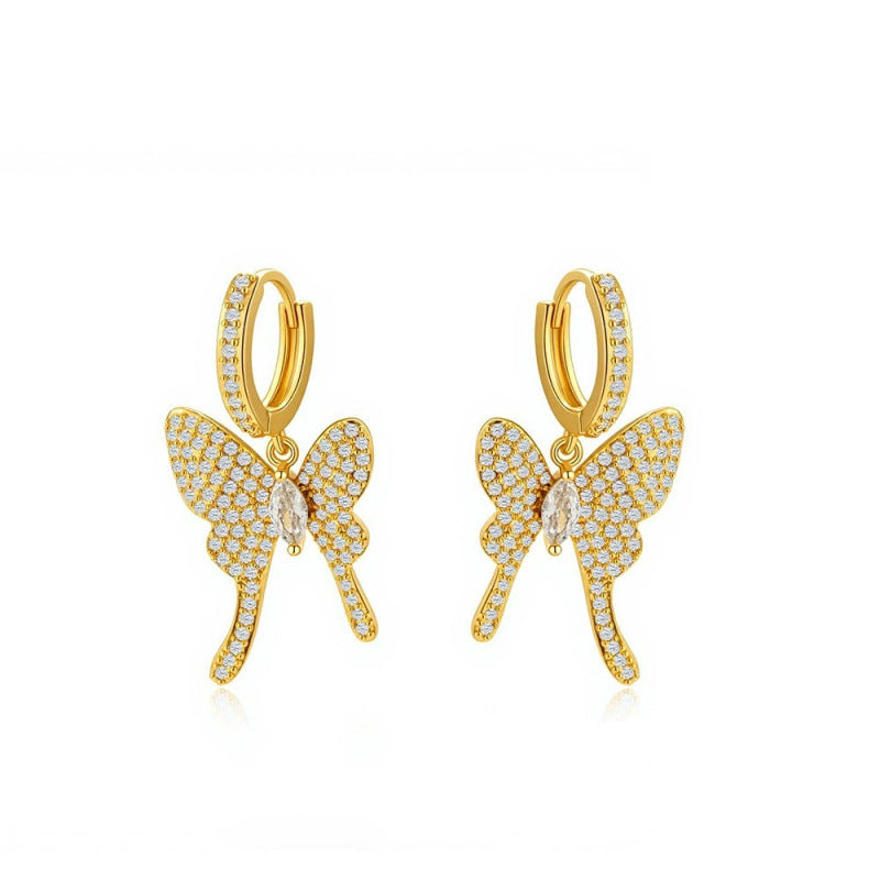 Butterfly Stud Earrings For Women Featuring Electroplated Finish With Copper Ear Pins