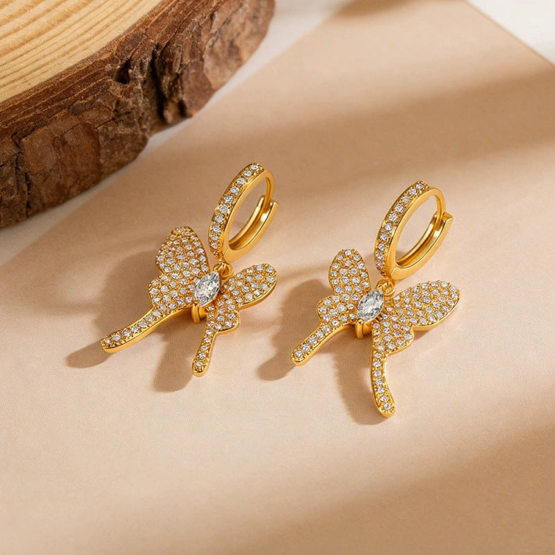 Butterfly Stud Earrings For Women Featuring Electroplated Finish With Copper Ear Pins