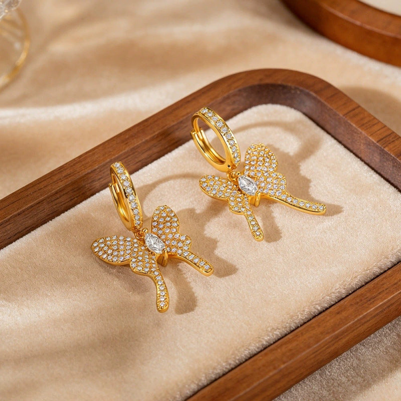 Butterfly Stud Earrings For Women Featuring Electroplated Finish With Copper Ear Pins