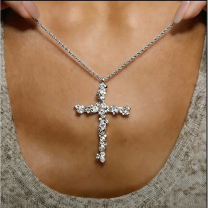 Gold Cross Necklace For Women With Copper Pendant And Zirconia Inlay On Twisted Rope Chain