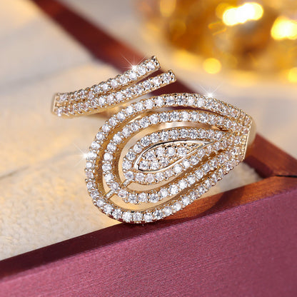 Water Droplets Open Rings For Women In Gold Copper With Zircon Inlay
