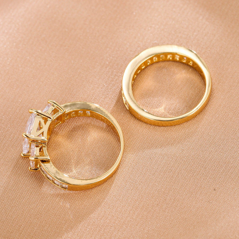 Geometric Copper Ring For Women In Simple Style With Golden Electroplated Finish