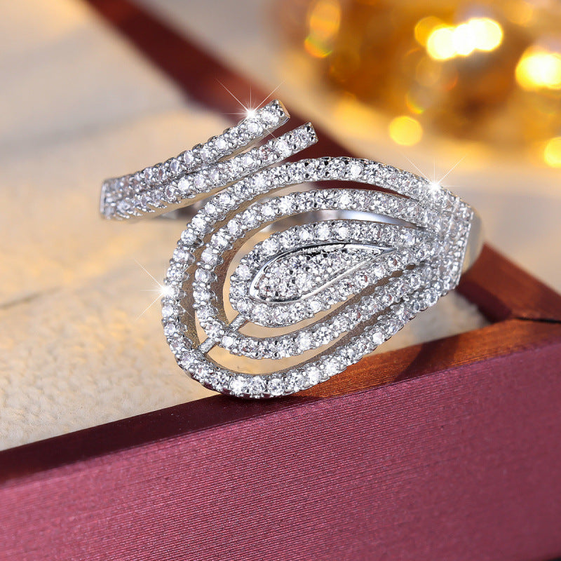 Water Droplets Open Rings For Women In Gold Copper With Zircon Inlay