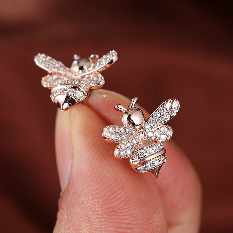 Bee Stud Earrings For Women In Gold Copper With 925 Sterling Silver Posts Featuring