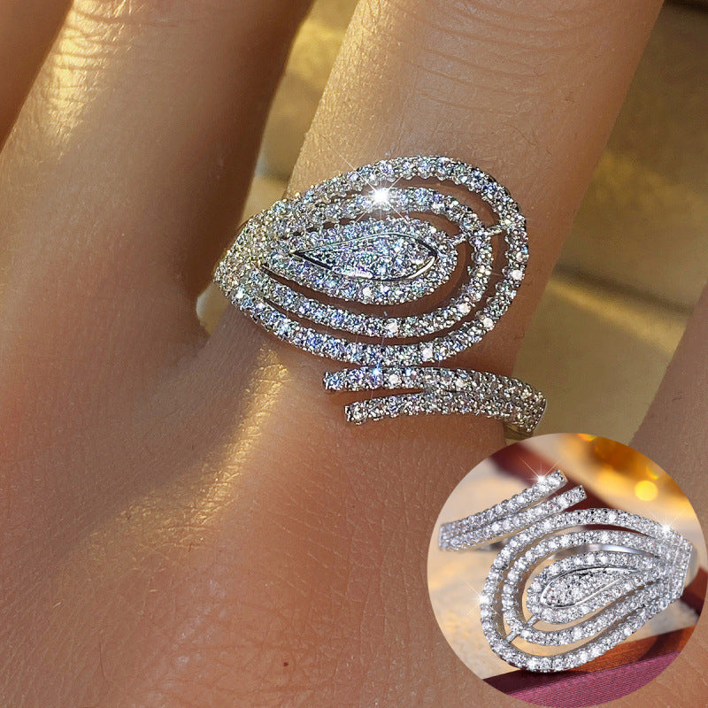 Water Droplets Open Rings For Women In Gold Copper With Zircon Inlay