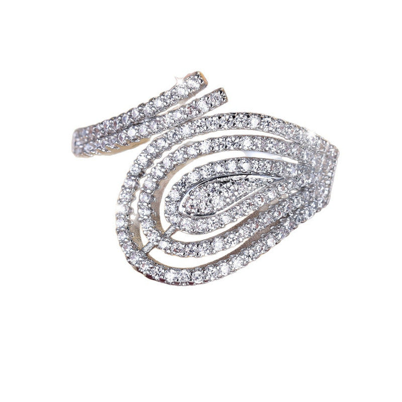 Water Droplets Open Rings For Women In Gold Copper With Zircon Inlay
