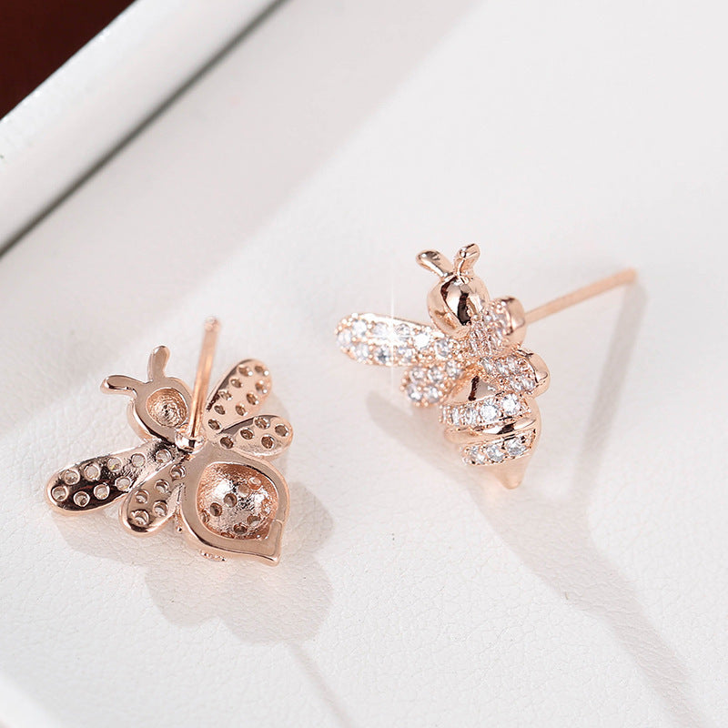 Bee Stud Earrings For Women In Gold Copper With 925 Sterling Silver Posts Featuring