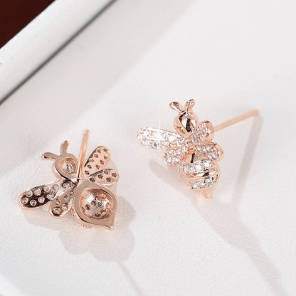 Bee Stud Earrings For Women In Gold Copper With 925 Sterling Silver Posts Featuring