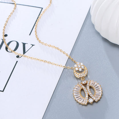 Rose Gold Floral Pendant Necklace With Zircon Inlay And Electroplated Finish, Featuring A Delicate Cable Chain