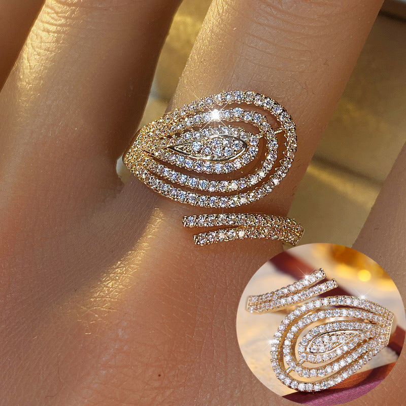 Water Droplets Open Rings For Women In Gold Copper With Zircon Inlay
