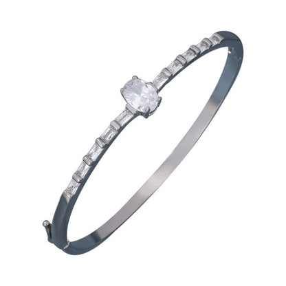 Simple Style Oval Copper Bangle For Women With Zircon Inlay