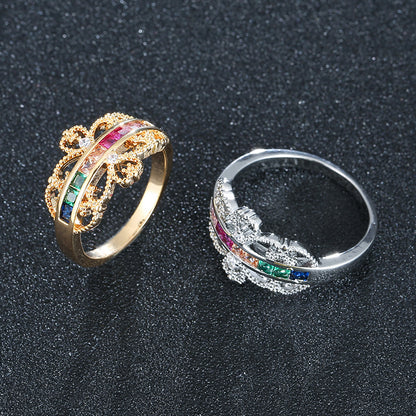 Women’s Crown Ring In Electroplated Copper With Zircon Inlay, Available In Colour