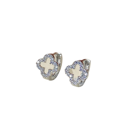Lucky Heart Copper Earrings With Zircon Inlay In Gold, Simple Style For Women Ear Clips