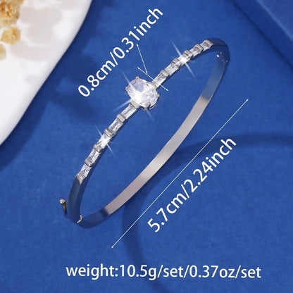 Simple Style Oval Copper Bangle For Women With Zircon Inlay