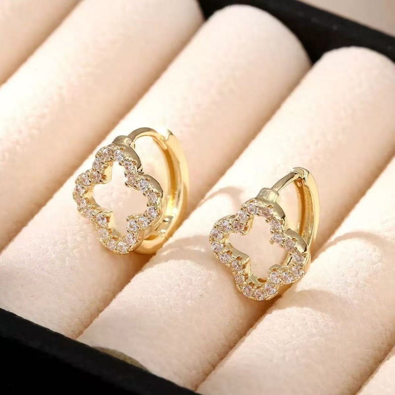 Lucky Heart Copper Earrings With Zircon Inlay In Gold, Simple Style For Women Ear Clips
