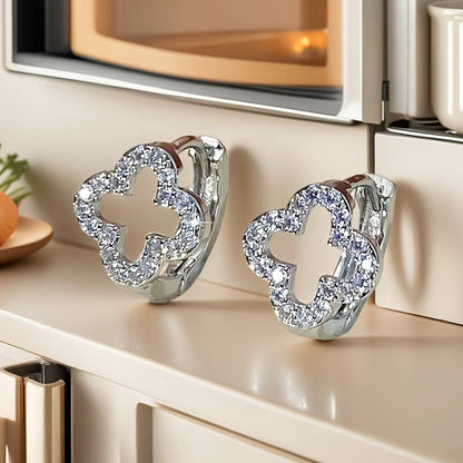 Lucky Heart Copper Earrings With Zircon Inlay In Gold, Simple Style For Women Ear Clips