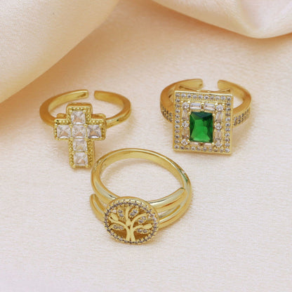 Women’s Cross Ring In Electroplated Copper With Zircon Inlay, Perfect For Autumn