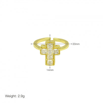 Women’s Cross Ring In Electroplated Copper With Zircon Inlay, Perfect For Autumn