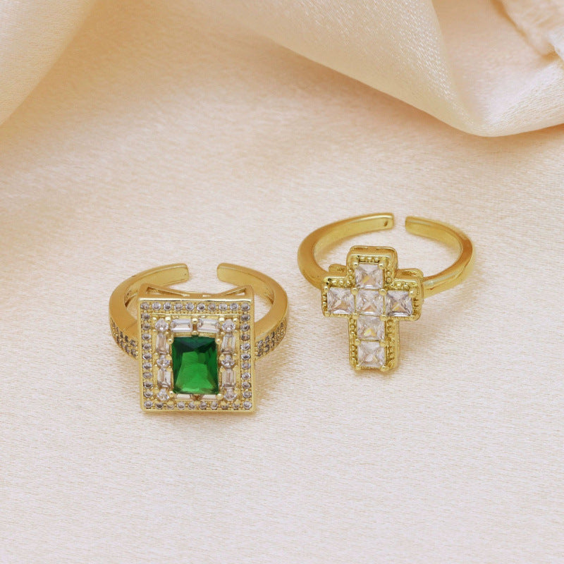 Women’s Cross Ring In Electroplated Copper With Zircon Inlay, Perfect For Autumn
