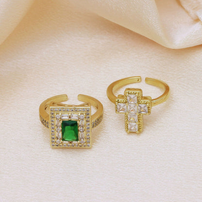 Women’s Cross Ring In Electroplated Copper With Zircon Inlay, Perfect For Autumn