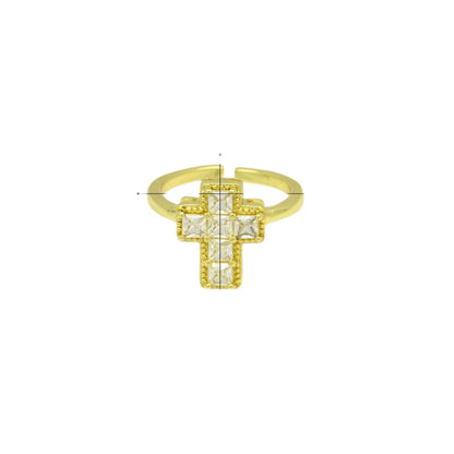 Women’s Cross Ring In Electroplated Copper With Zircon Inlay, Perfect For Autumn