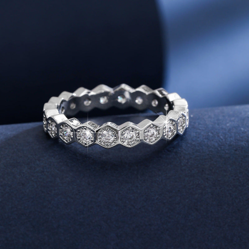 Honeycomb Wave Ring For Women In Simple Style, Crafted From Copper With Zircon Inlay, Available In Gold