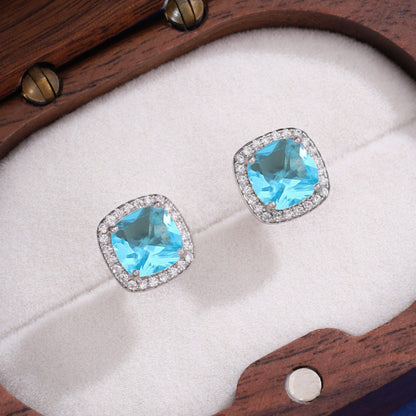 Square Purple Stud Earrings For Women Featuring Copper Posts And Rhinestone Inlay