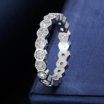Honeycomb Wave Ring For Women In Simple Style, Crafted From Copper With Zircon Inlay, Available In Gold