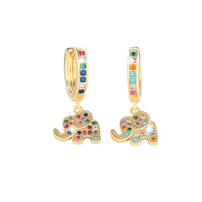 Elephant Earrings For Women In Copper With Zircon Inlay, Electroplated Finish And 925 Sterling Silver Ear Pins