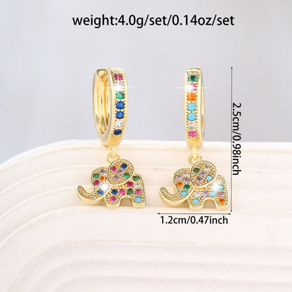 Elephant Earrings For Women In Copper With Zircon Inlay, Electroplated Finish And 925 Sterling Silver Ear Pins