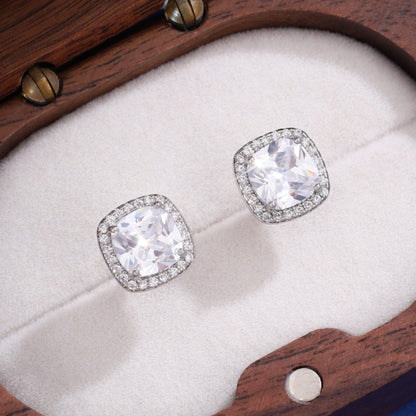 Square Purple Stud Earrings For Women Featuring Copper Posts And Rhinestone Inlay
