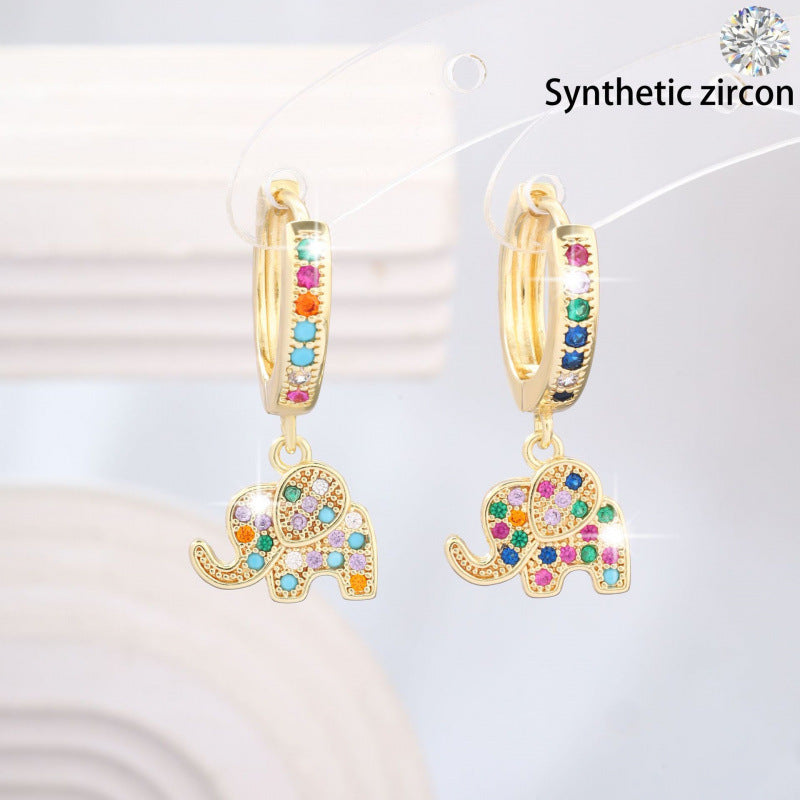 Elephant Earrings For Women In Copper With Zircon Inlay, Electroplated Finish And 925 Sterling Silver Ear Pins