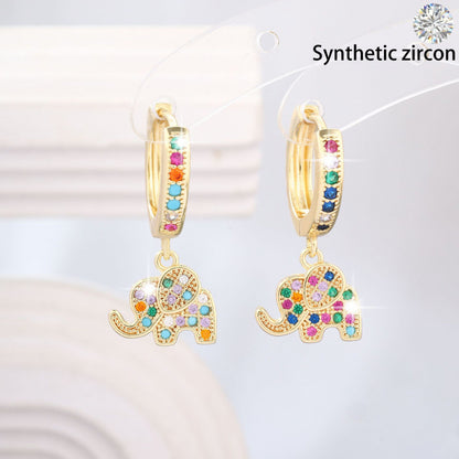 Elephant Earrings For Women In Copper With Zircon Inlay, Electroplated Finish And 925 Sterling Silver Ear Pins