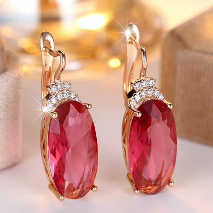 Rose Gold Flowers Earrings For Women Featuring Copper Studs With Zircon Inlay Material